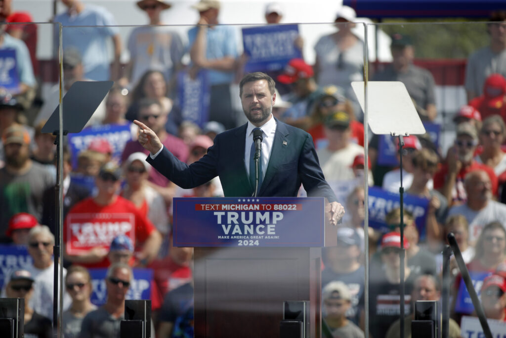 ‘Our corrupt leadership’: Vance tries to tether Harris to Biden during Michigan rally