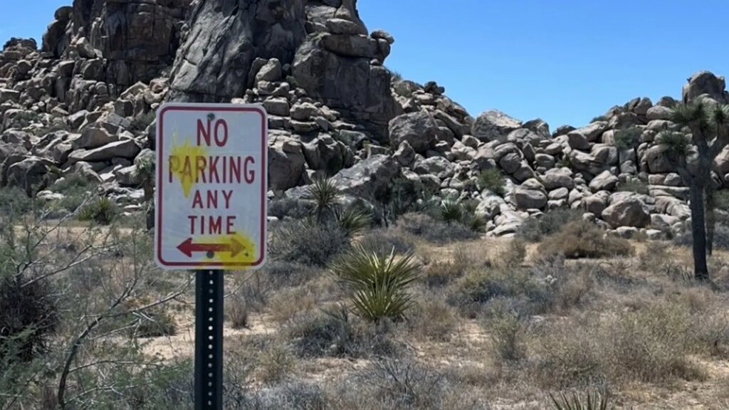 German tourists shoot paintballs at signs at Joshua National Park