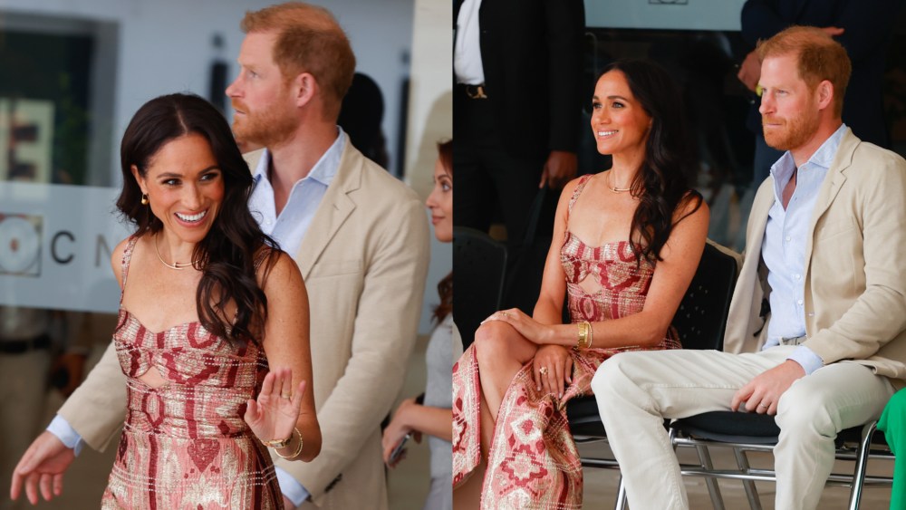 Prince Harry, Duke of Sussex, and Meghan Markle, Duchess of Sussex, at the Delia Zapata Art Center in Bogota on Aug. 15, 2024.