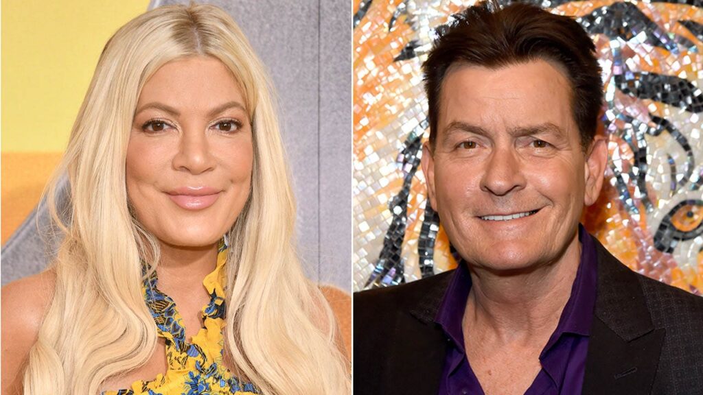 Tori Spelling claims Charlie Sheen once handed her a 'hot crack pipe' when she walked into his condo