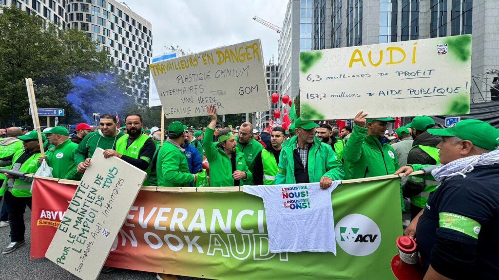 Autoworkers demonstrate in Brussels to protest layoff threats across the EU industrial base