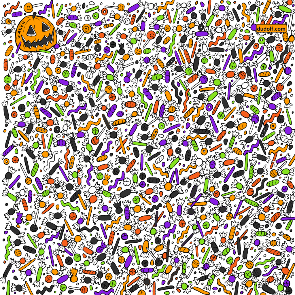 Halloween candy brain teaser: Can you find the hidden spider and candy corn?