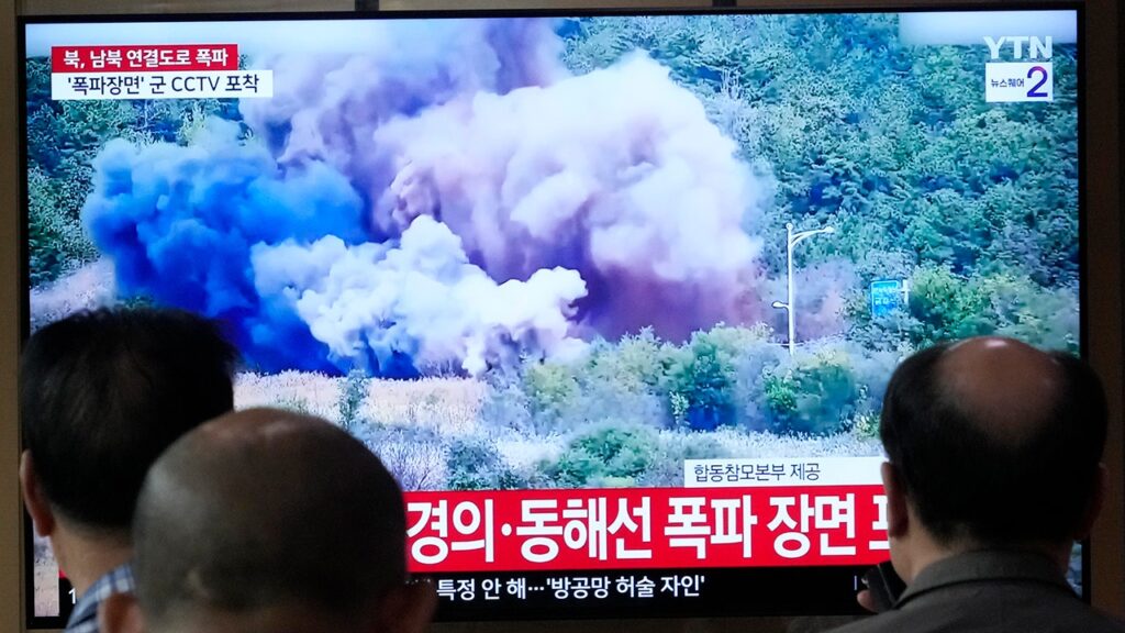 North Korea blows up parts of inter-Korean road and rail links in a symbolic display of anger