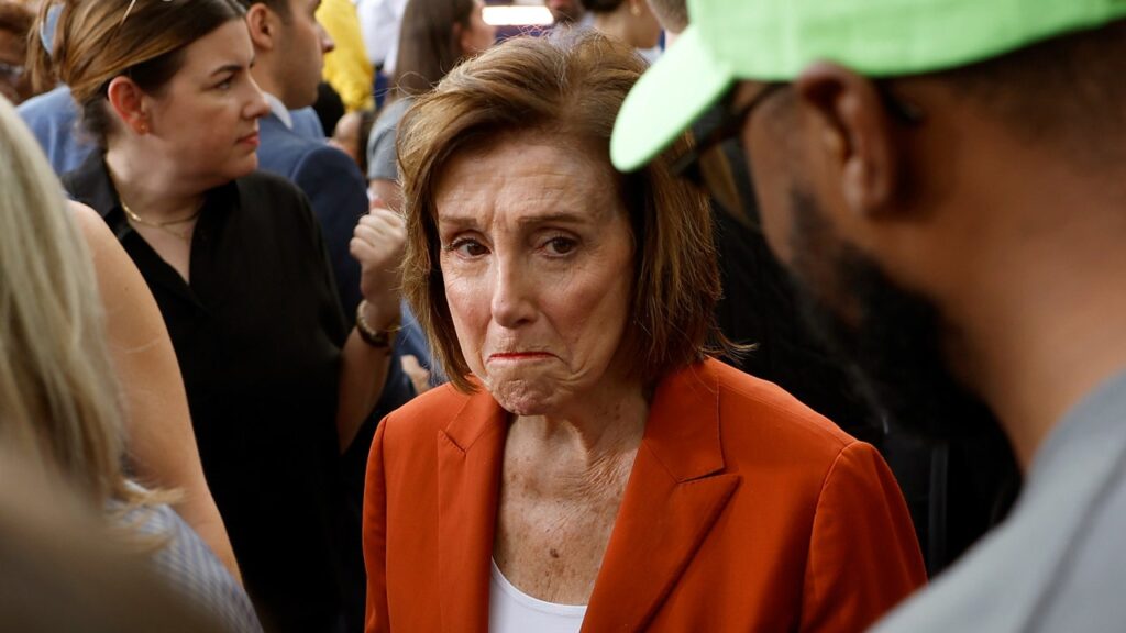 Nancy Pelosi appears tearful at Harris concession event